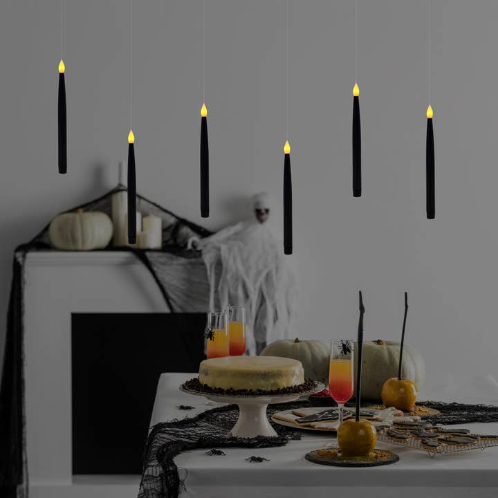 Hanging Black Flameless LED Taper Candles — Set of 6, Halloween