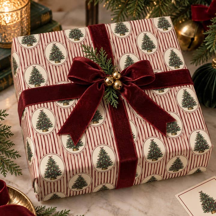 Christmas Gift Wrap Sheet — Vintage Tree Medallions, 30 x 36 in