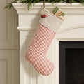 Farmhouse Christmas Stocking — Red Ticking Stripe with Jingle Bells