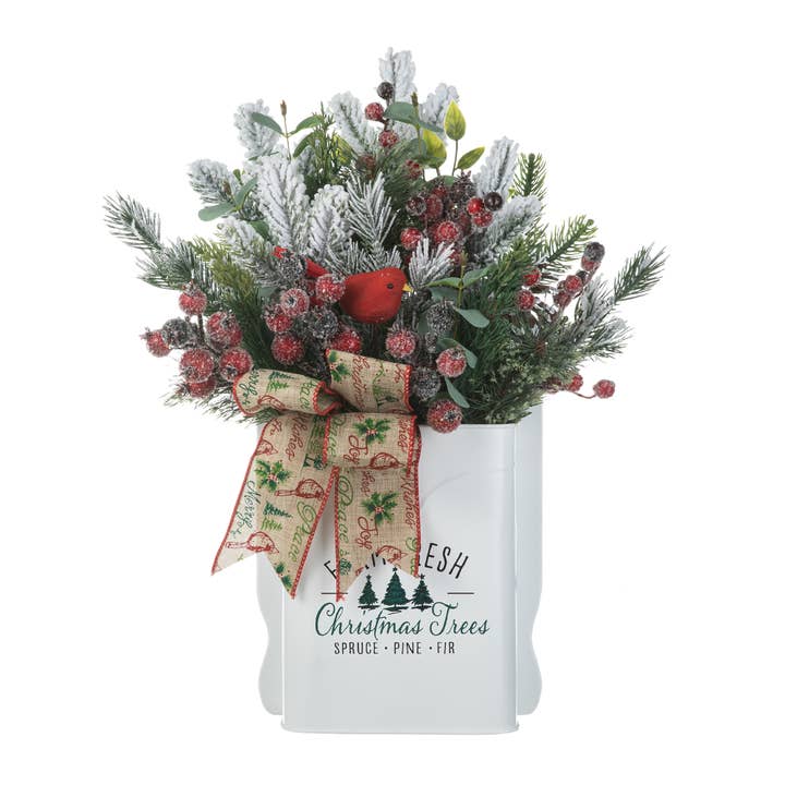Farmhouse Christmas Centerpiece Arrangement — 21 in, Cardinal & Berries
