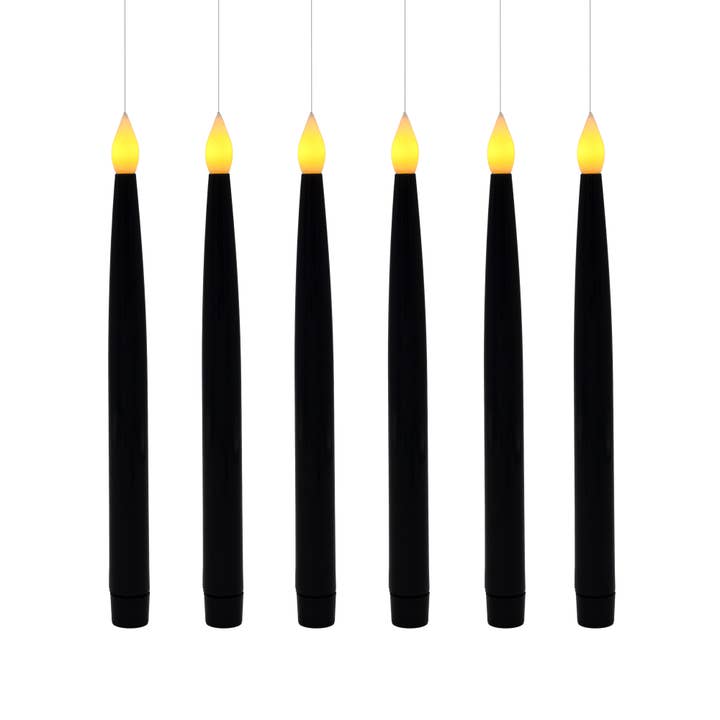 Hanging Black Flameless LED Taper Candles — Set of 6, Halloween