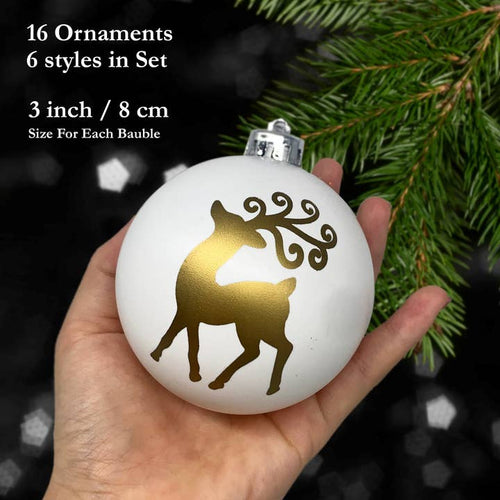 Christmas Ball Ornaments — Set of 16, Red, White & Gold