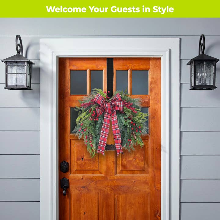 Holly Berry & Bow Christmas Wreath — 24 inch