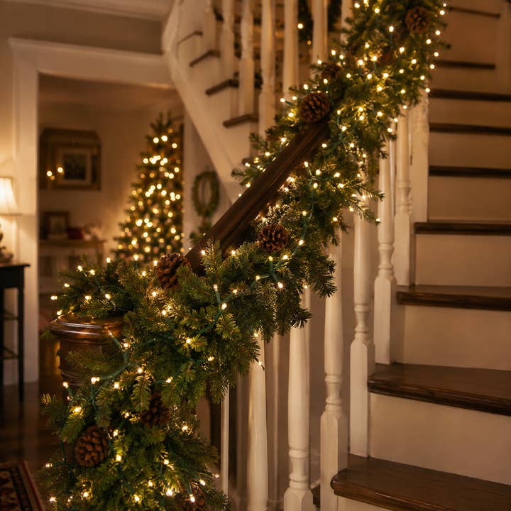 LED Christmas String Lights — 200 Lights, 66 ft, Warm White, 8 Modes with Memory