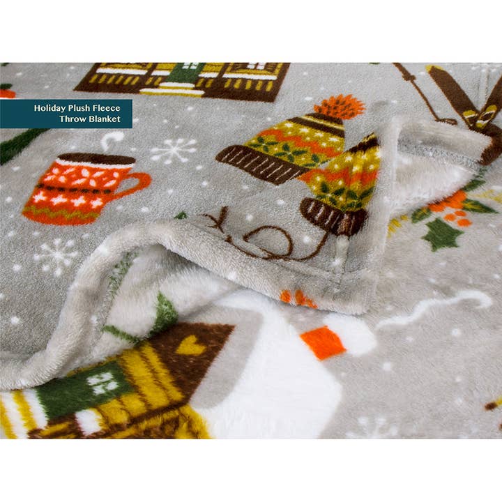 Christmas Throw Blanket — Lodge Reindeer Design, Red & Olive