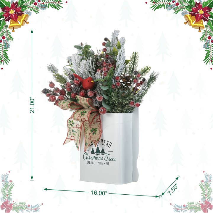 Farmhouse Christmas Centerpiece Arrangement — 21 in, Cardinal & Berries
