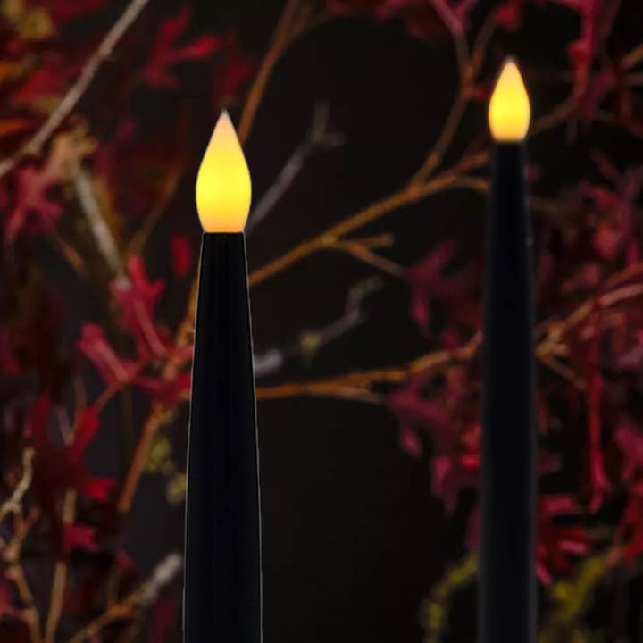 Hanging Black Flameless LED Taper Candles — Set of 6, Halloween
