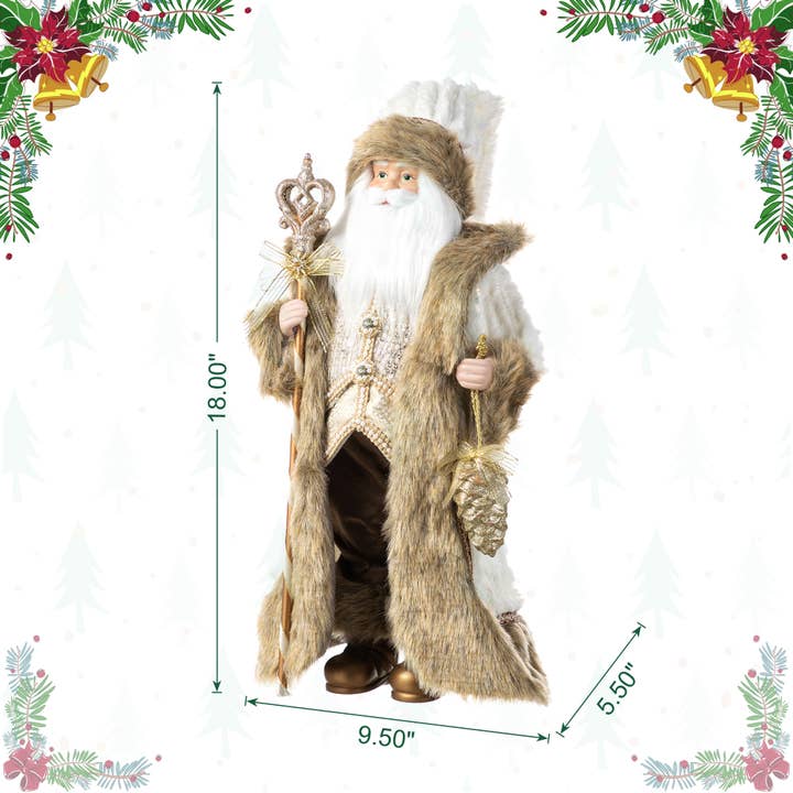 Woodland Santa Figure — 18 in, Faux Fur Coat & Staff