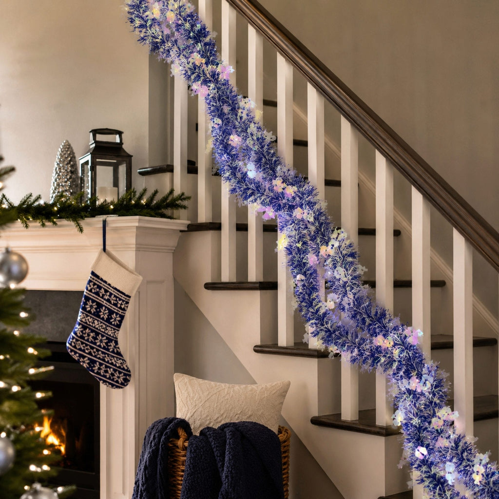 Tinsel Garland in Blue and Silver Sheer