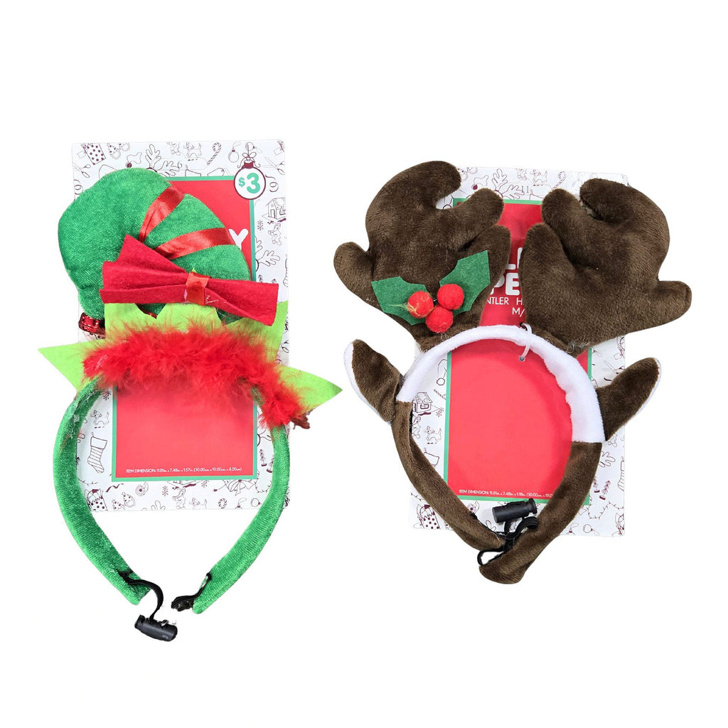 Christmas Holiday Pet Adjustable Headband Accessory — Assorted Styles