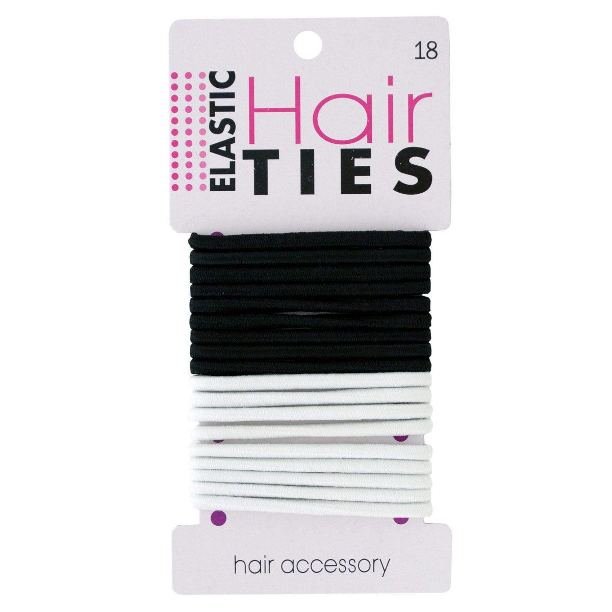 Black & White Elastic Hair Ties — Pack of 18 (9 Black + 9 White)
