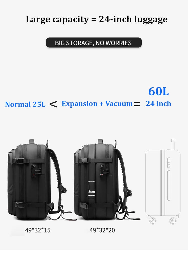 Mochila de viaje de compresión al vacío para hombre, 17 pulgadas, de gran capacidad para negocios, viaje y senderismo.