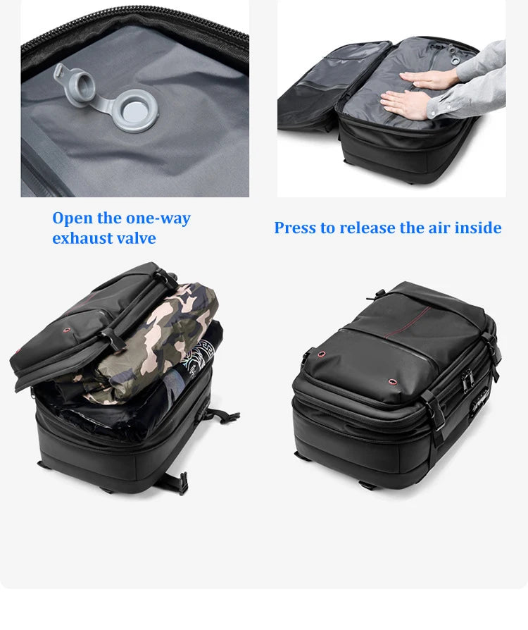 Mochila de viaje de compresión al vacío para hombre, 17 pulgadas, de gran capacidad para negocios, viaje y senderismo.