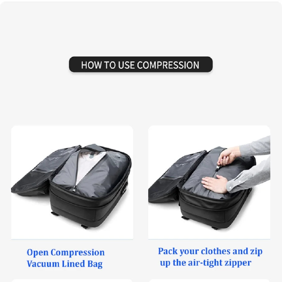 Mochila de viaje de compresión al vacío para hombre, 17 pulgadas, de gran capacidad para negocios, viaje y senderismo.