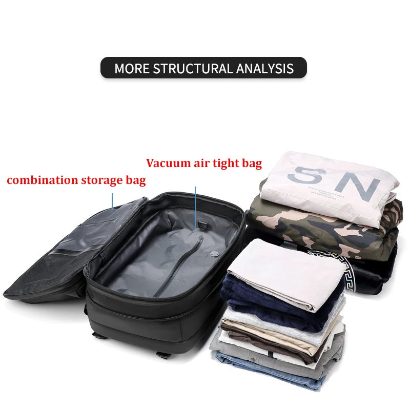 Mochila de viaje de compresión al vacío para hombre, 17 pulgadas, de gran capacidad para negocios, viaje y senderismo.