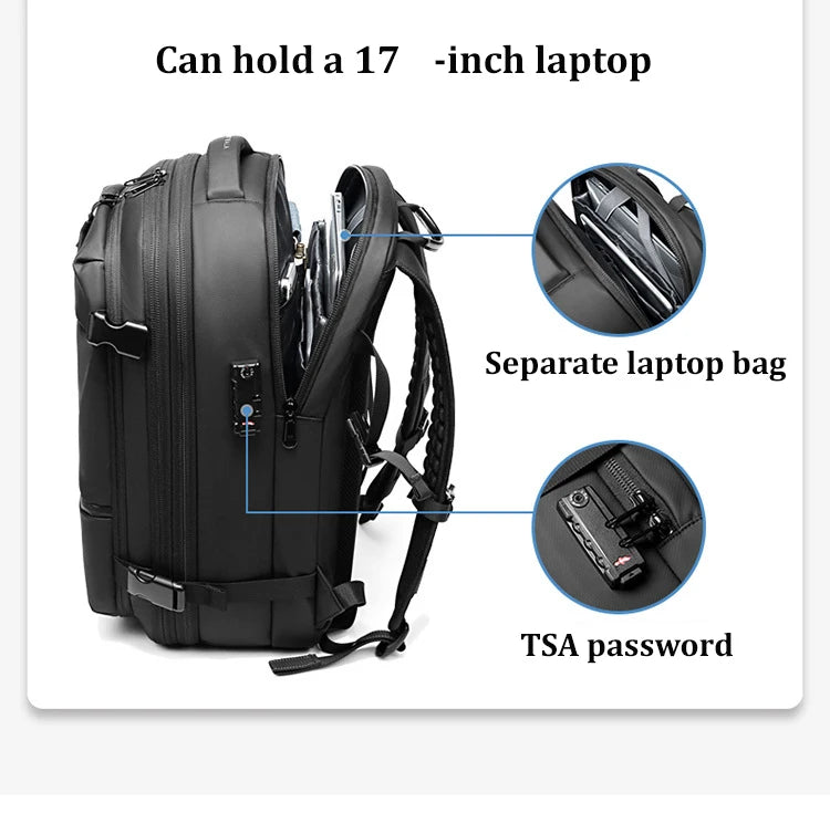 Mochila de viaje de compresión al vacío para hombre, 17 pulgadas, de gran capacidad para negocios, viaje y senderismo.