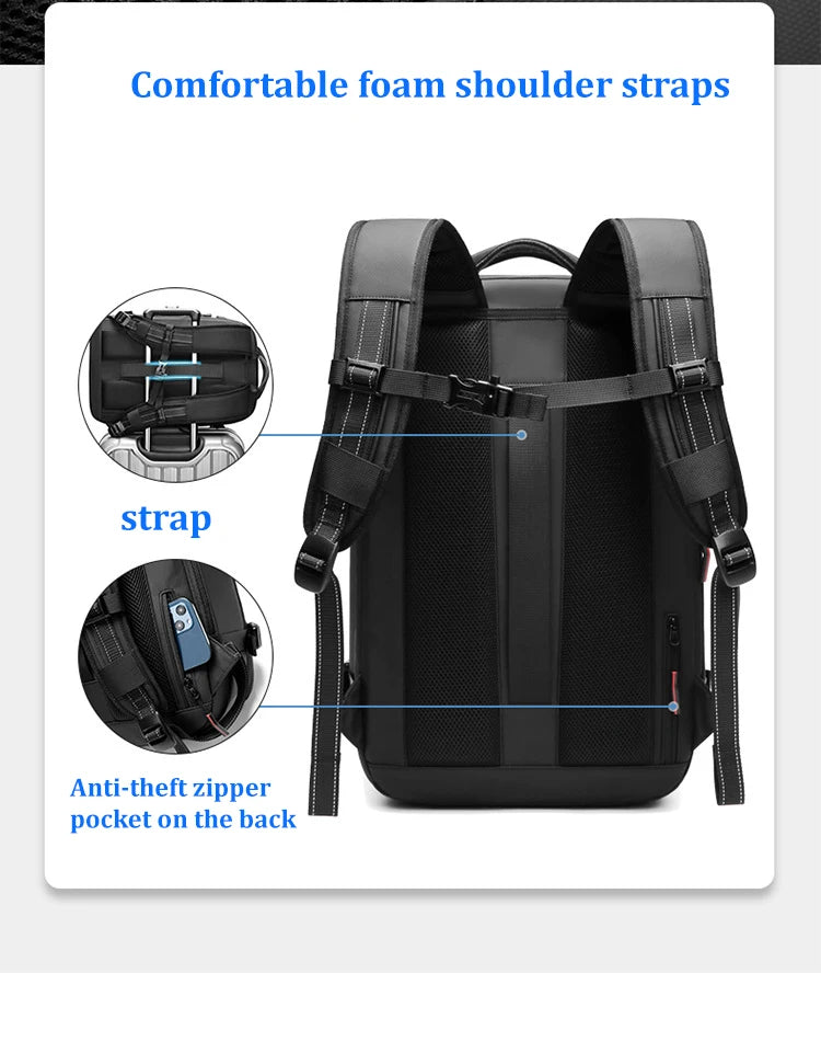 Mochila de viaje de compresión al vacío para hombre, 17 pulgadas, de gran capacidad para negocios, viaje y senderismo.