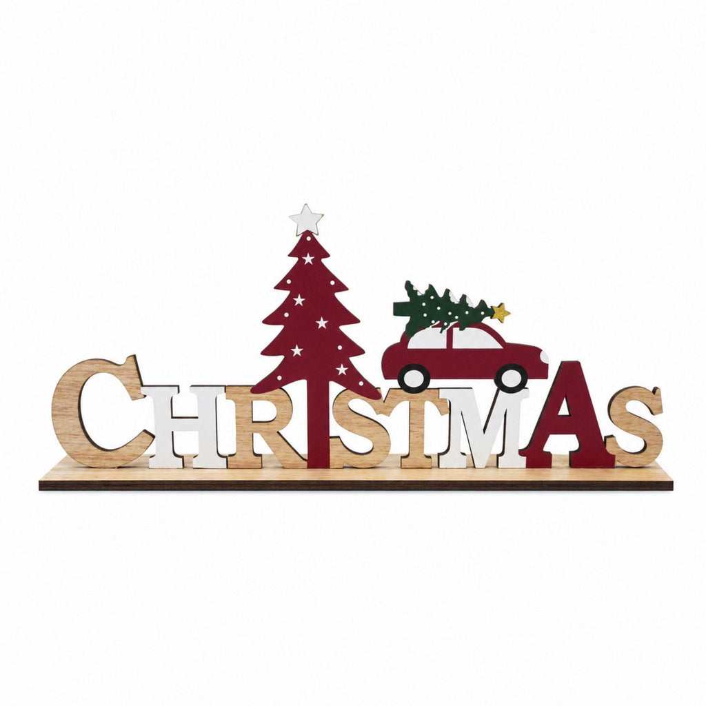 Red Car Carrying Christmas Tree Tabletop Decor