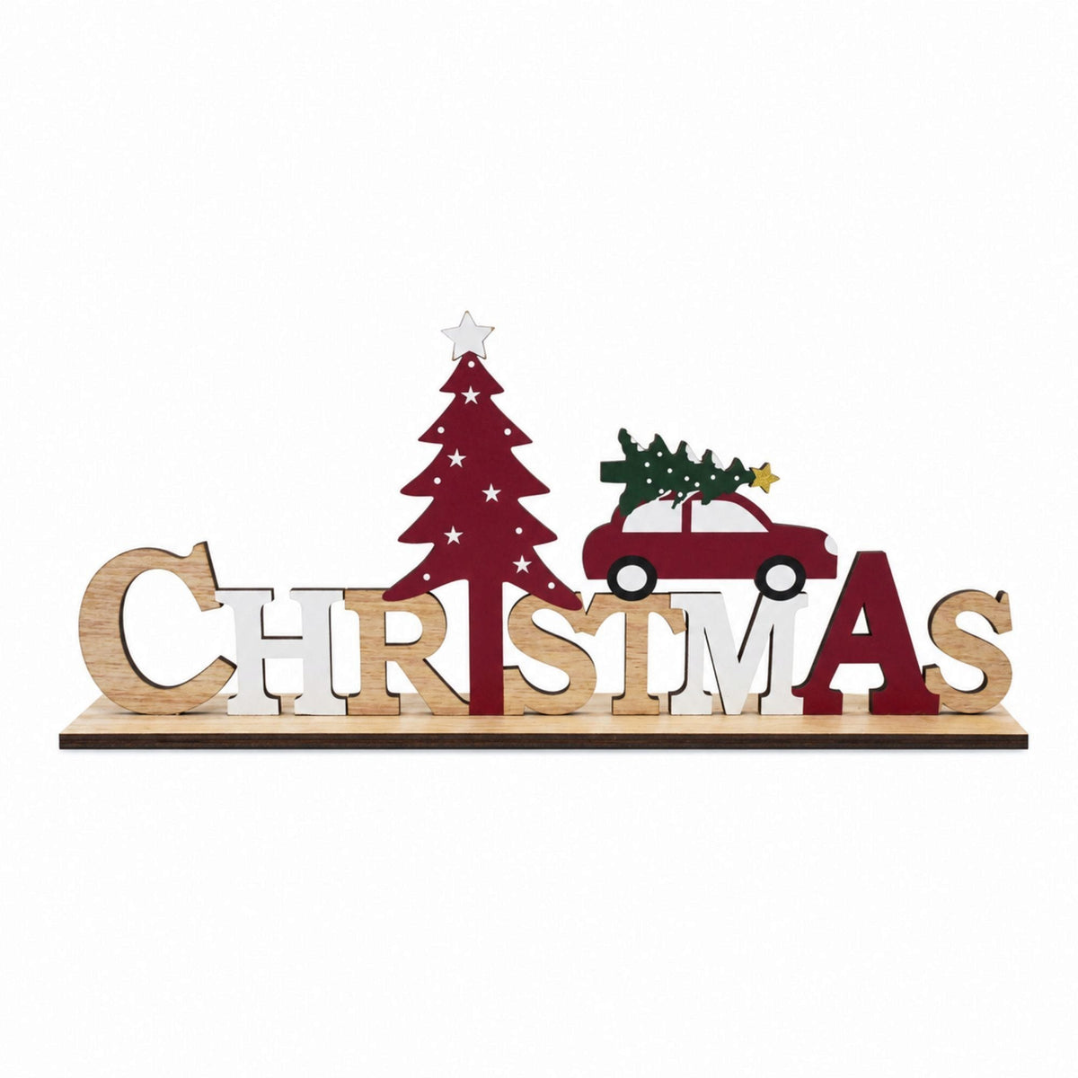 Red Car Carrying Christmas Tree Tabletop Decor