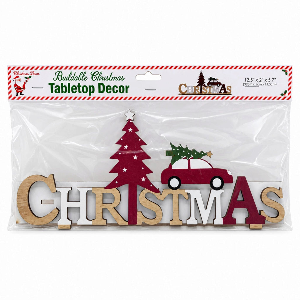 Red Car Carrying Christmas Tree Tabletop Decor