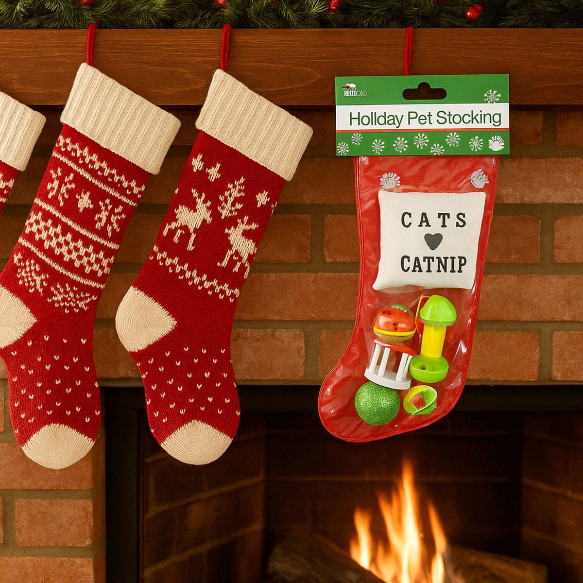 Christmas Cat Stocking with 6 Toys