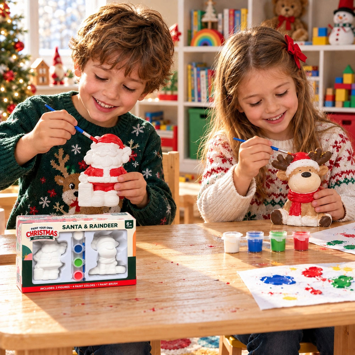 DIY Paint Your Own Santa and Reindeer Christmas Figurine Set