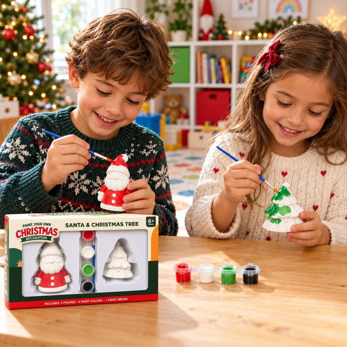 DIY Paint Your Own Santa and Christmas Tree Figurine Set