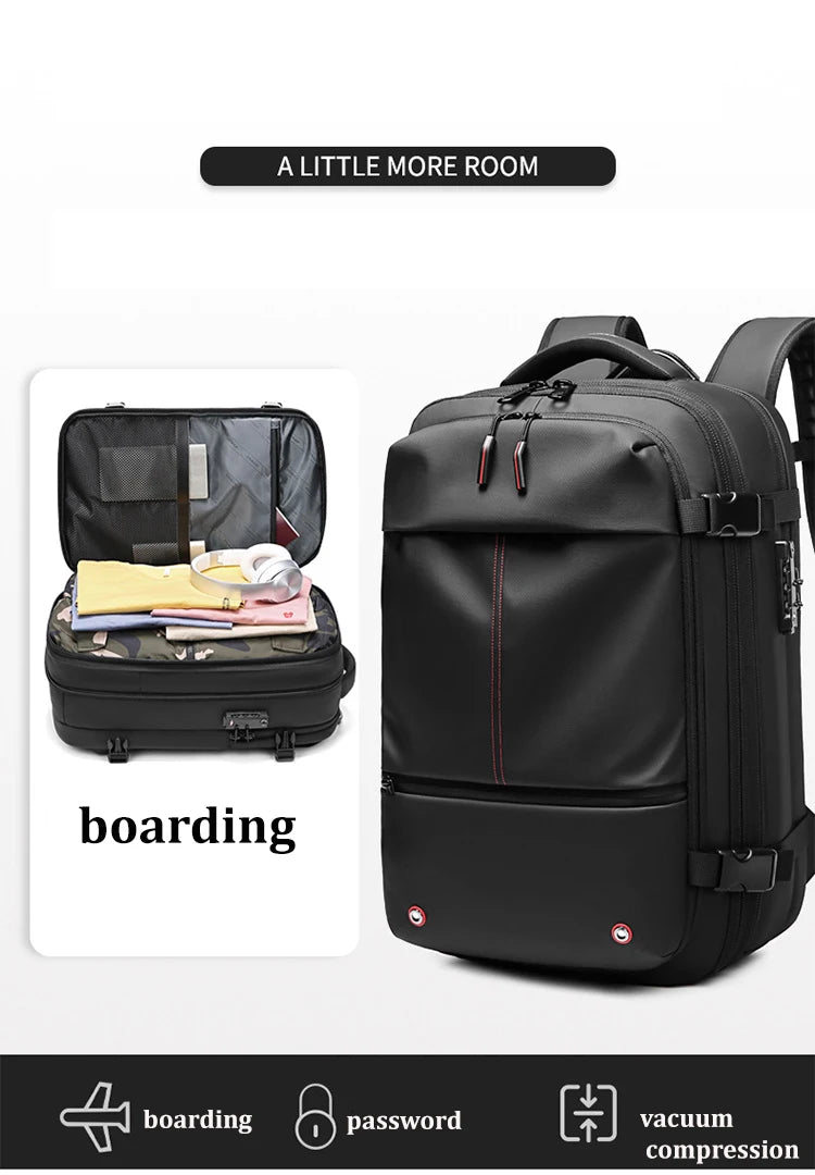 Mochila de viaje de compresión al vacío para hombre, 17 pulgadas, de gran capacidad para negocios, viaje y senderismo.