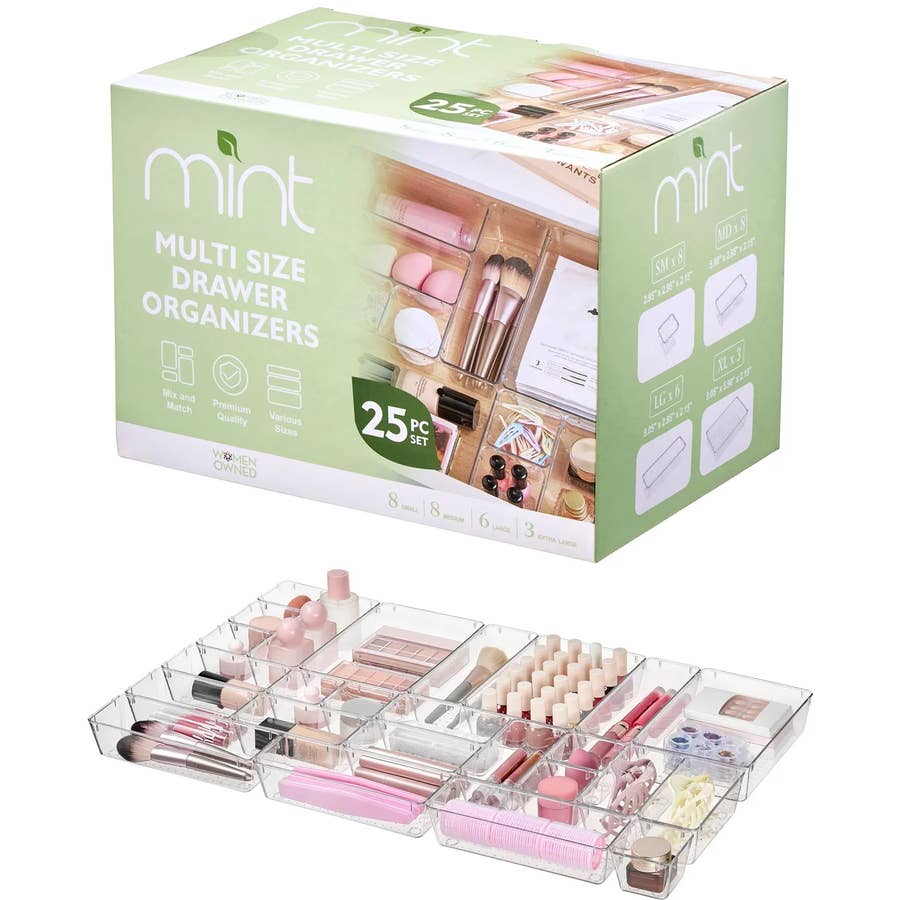 Clear Drawer Organizer Trays — 25 Piece Set, 4 Sizes