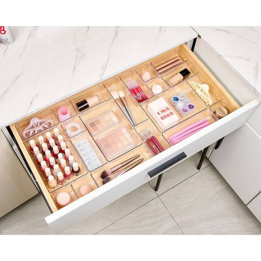 Clear Drawer Organizer Trays — 25 Piece Set, 4 Sizes