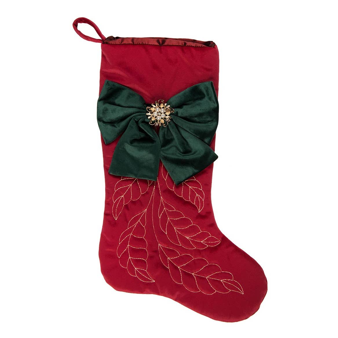 Christmas Stocking with Green Bow — Red