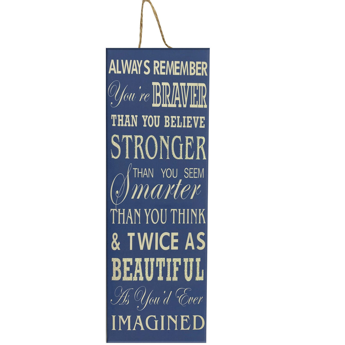 Letrero de Lienzo para Colgar «Always Remember» — Azul con Letras Crema, 12" x 4"