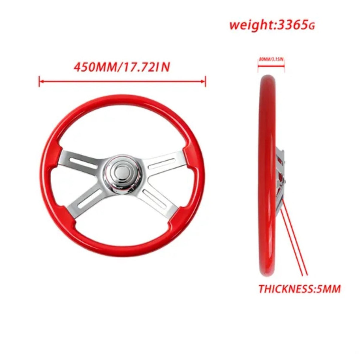 18" Candy Steering Wheel for Semi Trucks — 450mm Chrome 4-Spoke