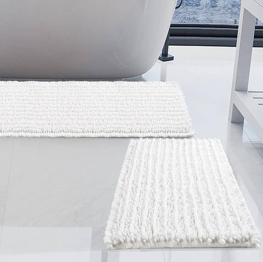 Chenille Bath Mat Set — 2 Piece (16 x 24 in + 20 x 32 in), White
