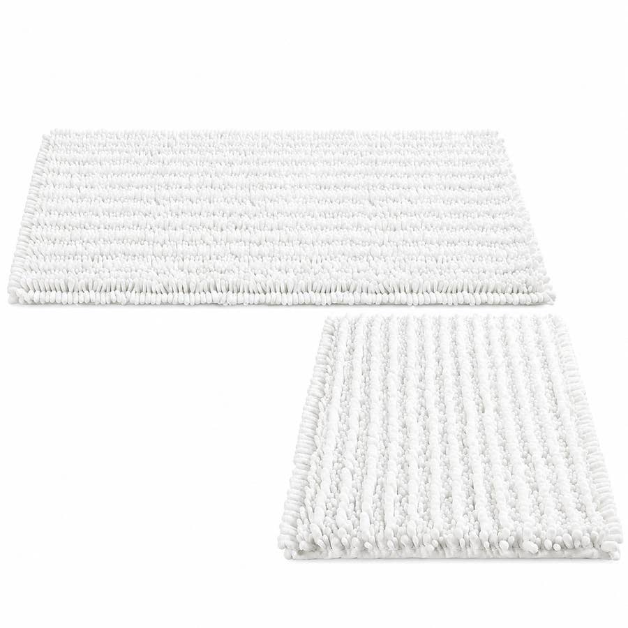 Chenille Bath Mat Set — 2 Piece (16 x 24 in + 20 x 32 in), White